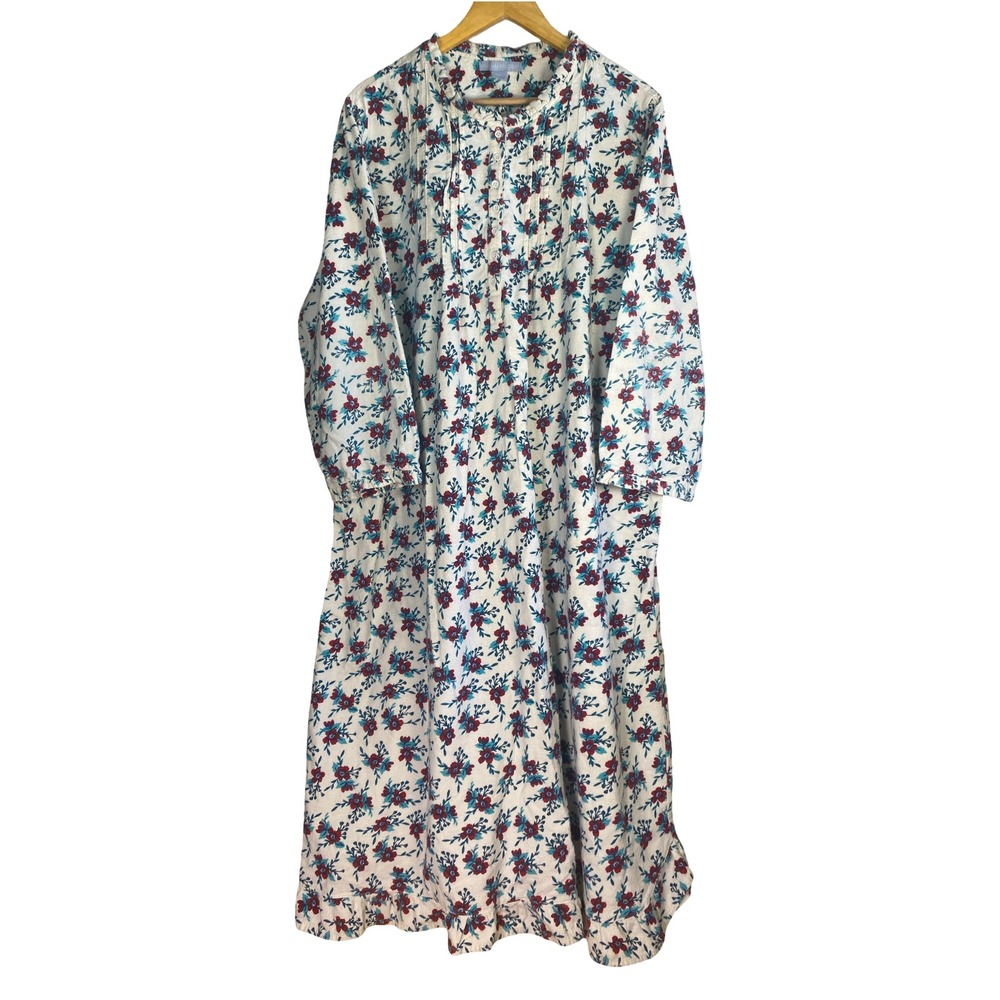 Only Necessities Floral Cotton Flannel Nightgown 1X 22/24 Pintuck Ruffle Cottage
